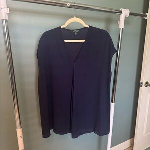 Lauren Ralph Lauren Navy Blue V-Neck Blouse Lightweight Top